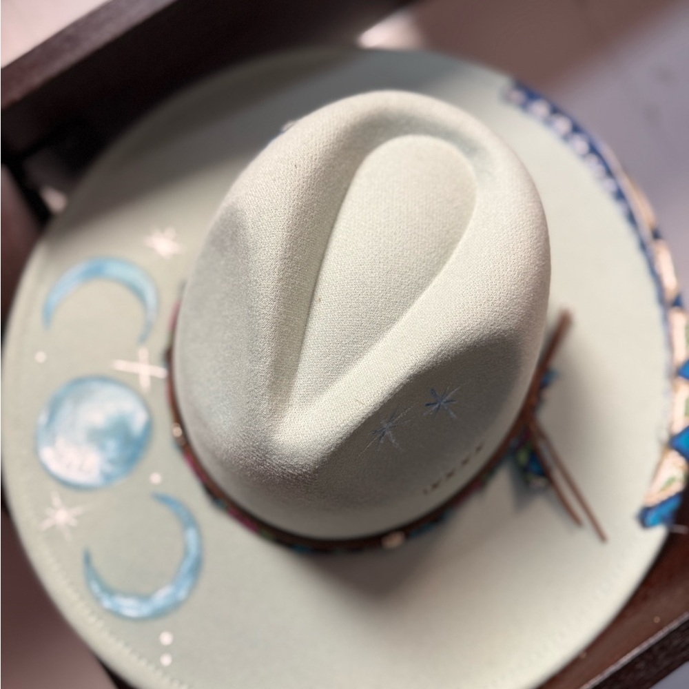 Mint Green Western Hat with Moon and Star Design